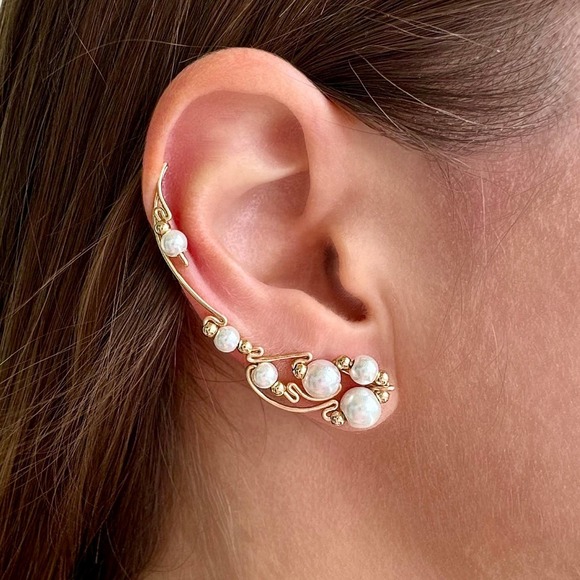Vine ear climbers with pearls-14K Gold